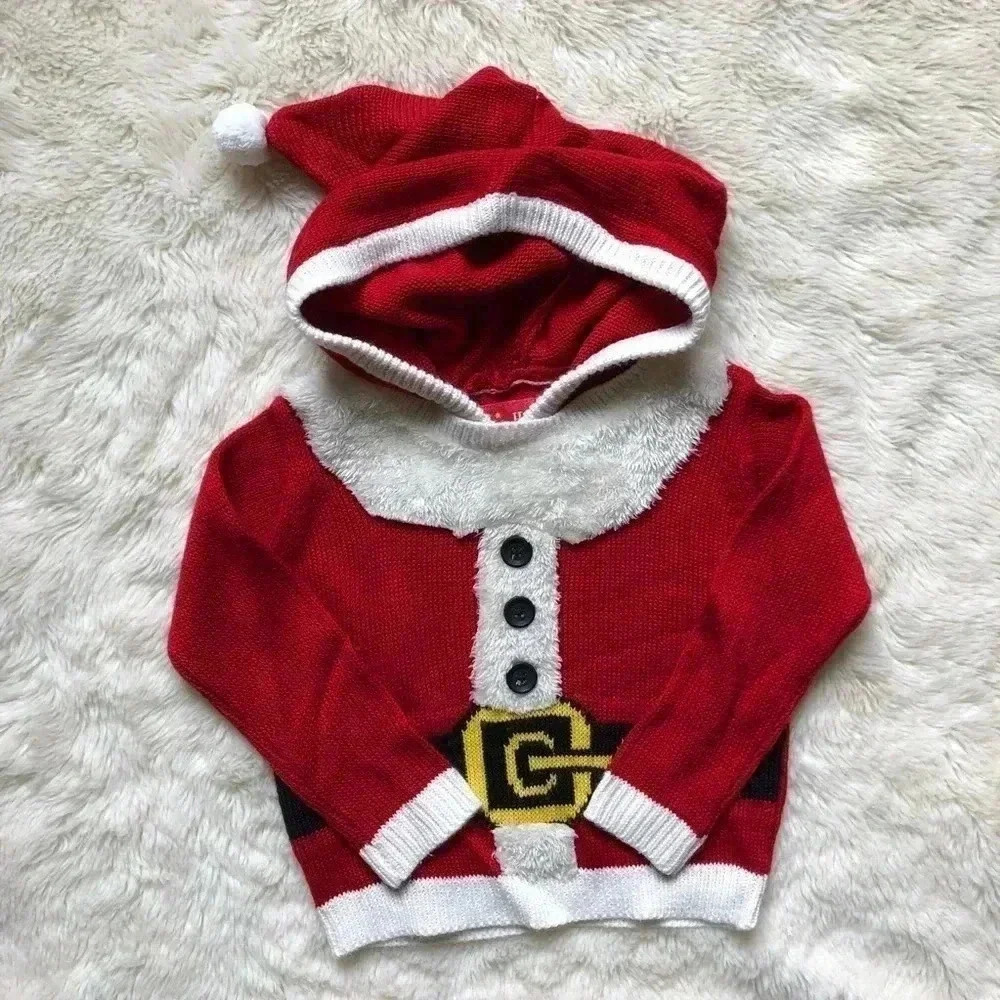 Christmas Santa Hooded Sweater Toddler Size 2T